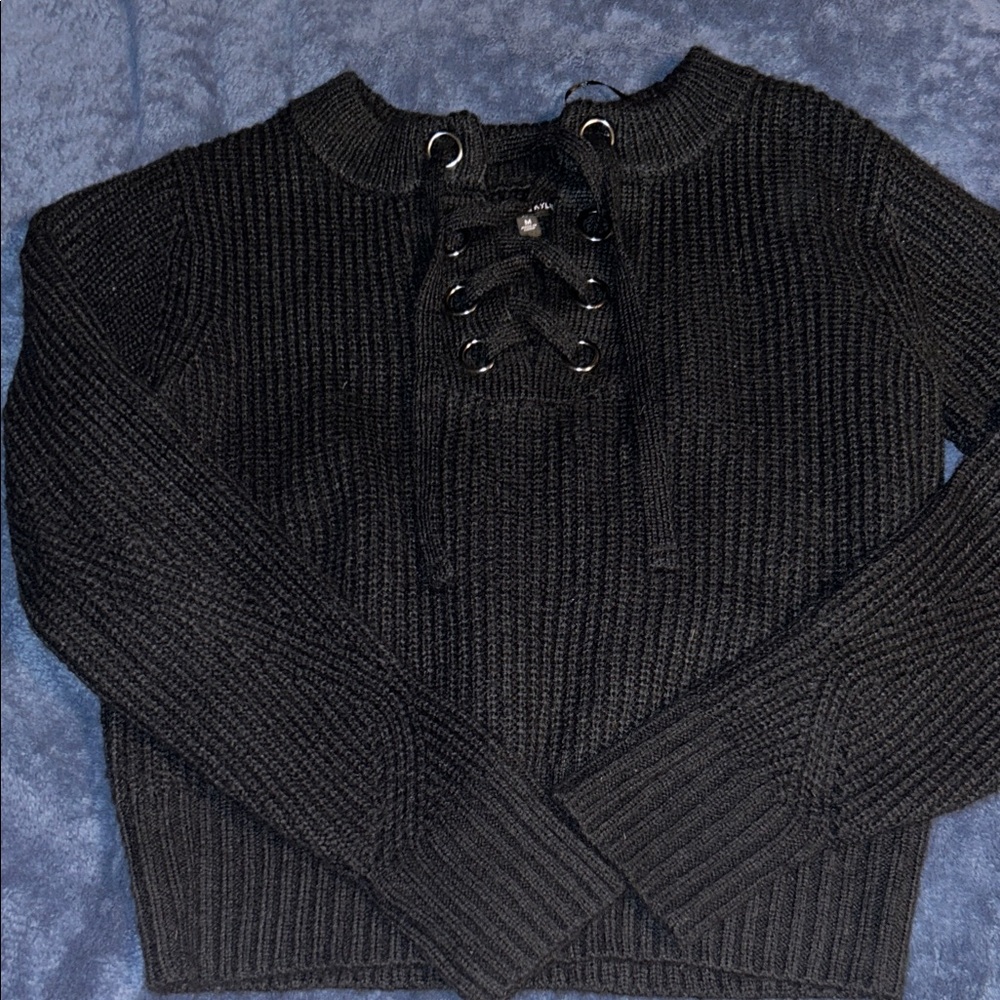 Kendall & Kylie Black Lace-Up Sweater
